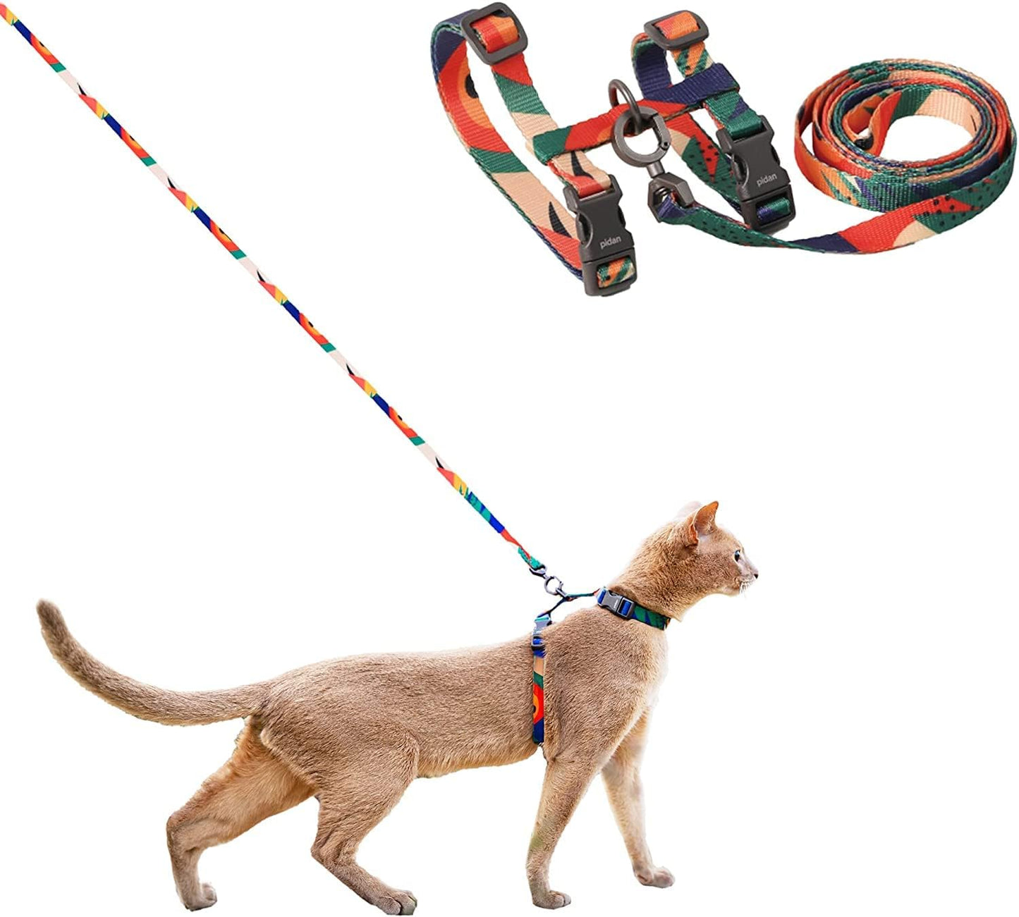 Cat Harness and Leash Set, Cats Escape Proof - Adjustable Kitten Harness for Large Small Cats, Lightweight Soft Walking Travel Petsafe Harness((Multicolor-M Size)