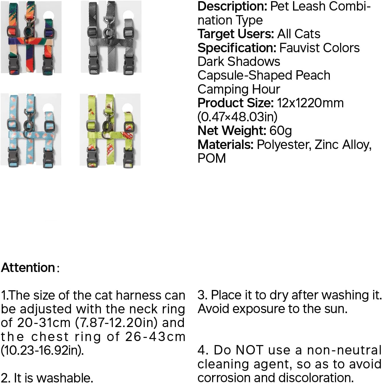 Cat Harness and Leash Set, Cats Escape Proof - Adjustable Kitten Harness for Large Small Cats, Lightweight Soft Walking Travel Petsafe Harness((Multicolor-M Size)